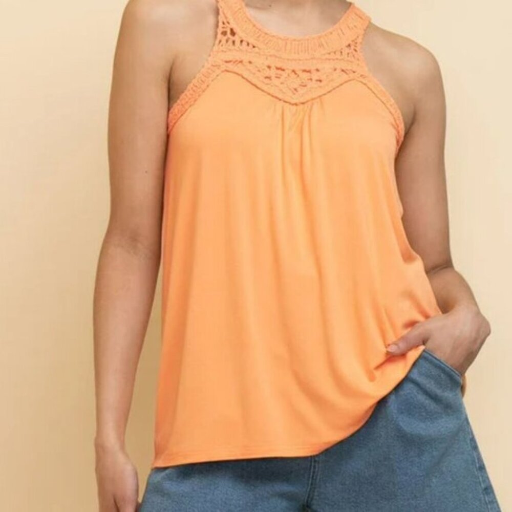Sleeveless Top with Crochet Trim